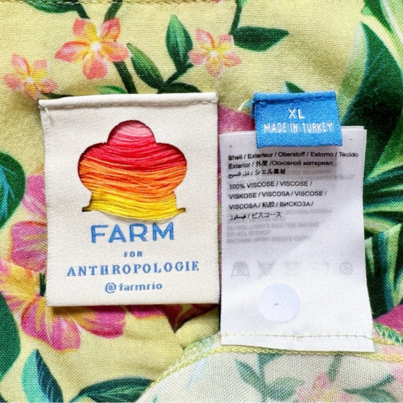 SOLD-Farm Rio Tropical Floral Ruffled Embroidered Peplum Yellow Pink Sleeveless - Picture 13 of 14